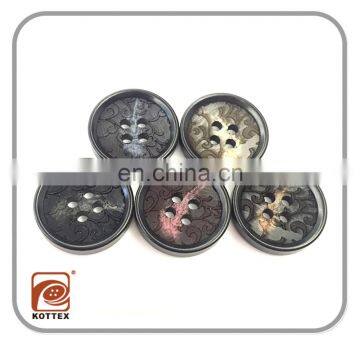 4 Holes Custom Made Resin Horn Suit Button With Concave Logo For Garment Suit And Shirt