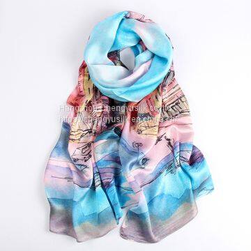 Large Long Silk Scarf Hijab Women Luxury 100% Pure Silk Chiffon Scarf photo-4