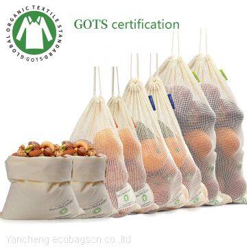 9Pack Organic Cotton Produce Bags Muslin Bags Tote Bag for Shopping Grocery Vegetable Storage With Drawstring Tare Weight on Tags photo-5