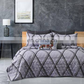 Patchwork Reversible Queen 90gsm Microfiber Fabric Quilt Bedspread Set photo-2