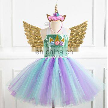 Girls Dress 2020 Summer Sequin Wings Cartoon Girls Dress Wholesale Children's Clothing