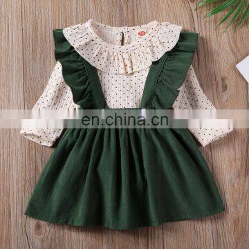 2020 new girls' sets summer dots blouses + strap dress 2 pcs fashion children's clothing suit