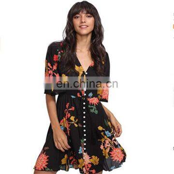 LAITE D2157 amazon hot sales women floral printed casual dress ladies holiday vacation casual dress