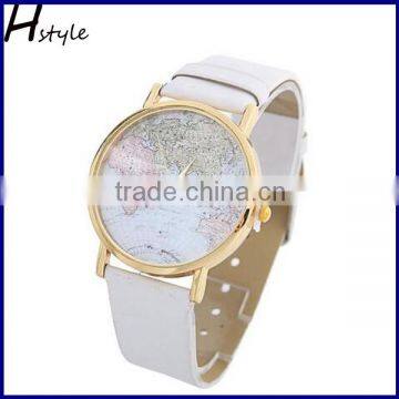 2016 Hot Sale Quartz Womens Watches Retro World Map Design Leather Alloy Band Analog Ladies Wrist Watch WP011