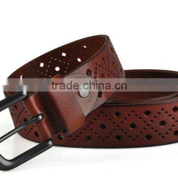 Light brown col of 38mm width cutout design for man's genuine leather belt