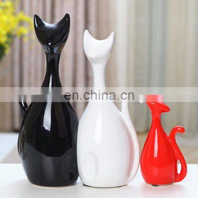 Cat Shape Black ,white,red Three Kind Color Ceramic Craft for Table Decor photo-2