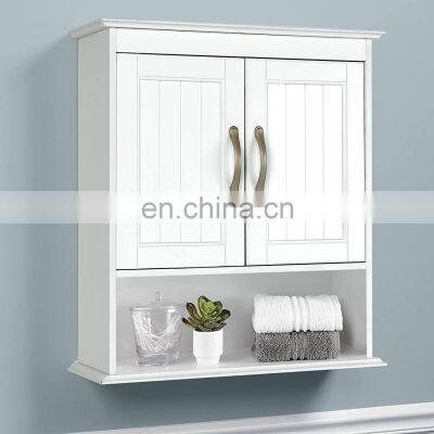 Bathroom Wall Cabinet Double Door Storage Cupboard Wooden White