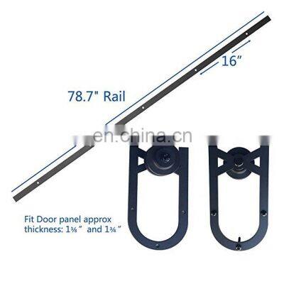 Soft Closing Flat Track U Shaped Black Kitchen Cabinet Bedroom Furniture Hang Sliding Barn Door Hardware Kit System photo-5