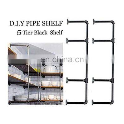 Wall Mounted Industrial Black 5 Tier Pipe Bookshelf Bracket photo-3
