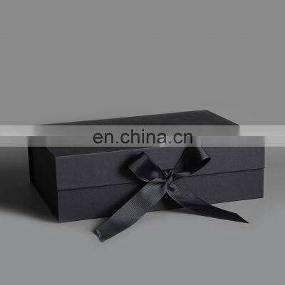 Hot Fancy Magnet Box Carton Black Flat Luxury Magnetic Folding Storage Paper Gift Box Packaging With Ribbon For Hair