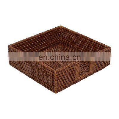 Natural Square Brown Rattan Napkin Tissue Holder Cheap Wholesale Tableware wicker napkin basket wovenmade in Vietnam