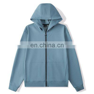 Top Quality Plain Full Zip Up Hooded Collar Oversized Long Sleeve Basic Jacket Coat Pocket Thick Polyester Men's Zipper Hoodies photo-4