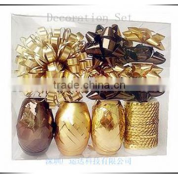 Luxury Accessory Pack - 6pcs 2" dia star ribbon bows/2pcs 10m long ribbon egg/1ps 10m long wrapping cord/6 metallic tags