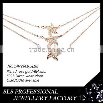2015 Generous and High Fashion 925 Silver Sister Rose Gold Latest Model Starfish Cubic Zircon Necklace Set for Ladies photo-2