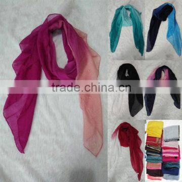 Hot New Arrival Fashion Pearl Beaded Ombre Printed Long Voile Polyester Cotton Shawl