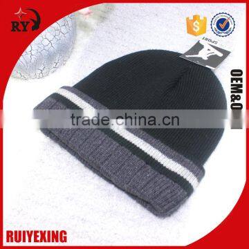 Adult Women Oversize Knitted Cyan Beige Jacquard Weave Beanie Cap With Top Ball photo-2