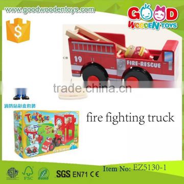 continued selling wooden vehicle toys fire fighting truck OEM wooden fire truck toy for kids EZ5130-1