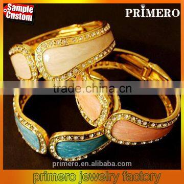 Exaggerate Cuff Bangles Gold Plated Metal Glaze Rhinestones Statement Bracelets