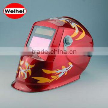 HUGE LENS Auto Darkening Welding Helmet Hood Mask - Battery and Solar Combo - Red