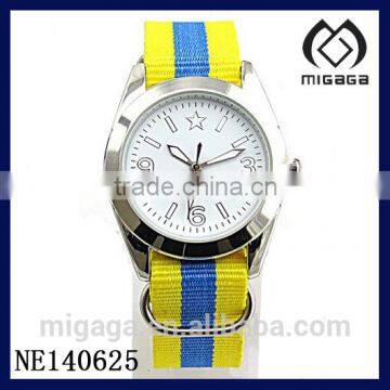 fashion blue and yellow stripes japan movt sporty watches*stripe nylon quartz watches sporty