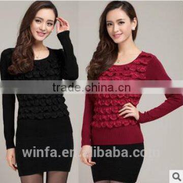 2014 Spring Korean edition dress round collar covered multilayer lace belly thin render a sweater