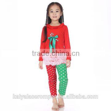 2015 baby girls walking stick top and stylish red&green polk dot pants set,christmas outfits for kids