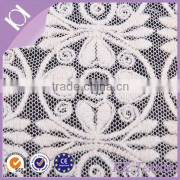 Nylon mesh bottom white cotton lace embroidery fabric for girl dress