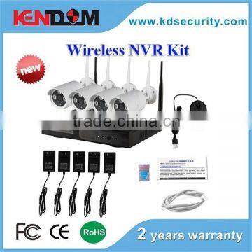 Kendom best selling high definition 4ch wireless wifi cctv kit with a package of 4 cameras, 1nvr and four power supply