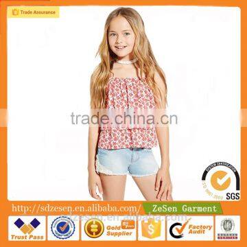 Girls Custom Kids Apparel Casual Crochet Cutoffs Crochet Trim Denim Shorts Wholesale