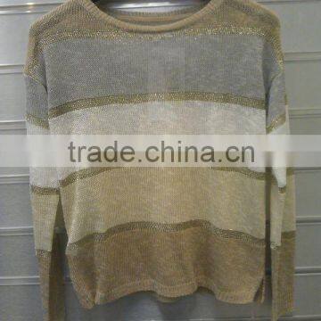 Women sweater color block with lurex stripe