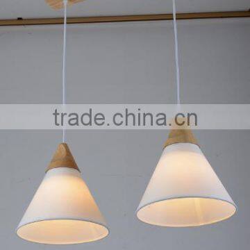 2 lights white fabric wooden pendant light hanging lamp