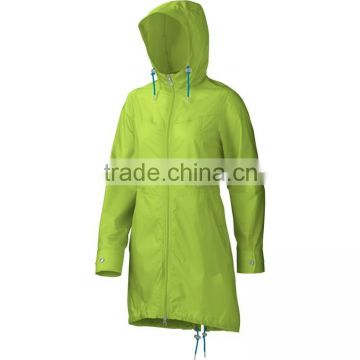 2015 pure color women breathable PVC long rain coat