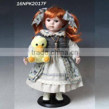 Customized 16 inch standing country girl dolls christmas porcelain dolls