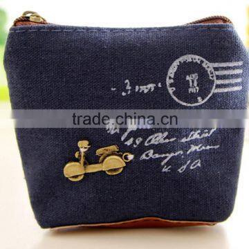 Promotion retrostyle coin purse with metal decorate made in china