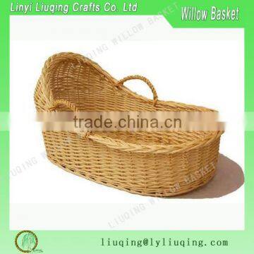 Antique Handmade Willow Wicker Baby Basket With Handle