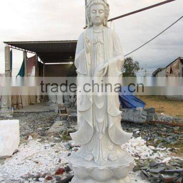 Guanyin Female Buddha Statue White Marble Stone Statue Hand Carving Sculpture For Pagoda, Cave, Temple No 41