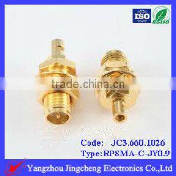 Reverse Polarity SMA female body with male pin crimp straight for 0.4D cable bulkhead