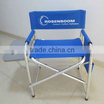 Folded metal director chair with table and side pocket