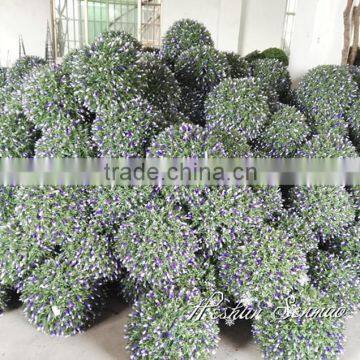 garden ornaments handmade plastic green ball with purple flower artificial topiary boxwood ball fake plant with factory price