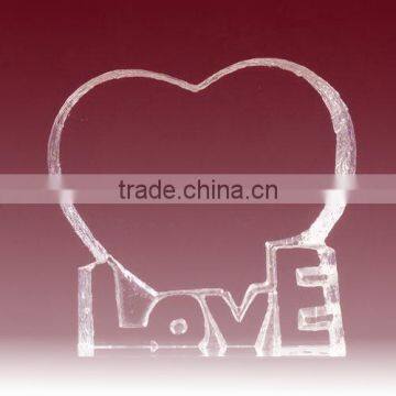 Heart shaped wedding decor iceberg clear blank crystal in LOVE design