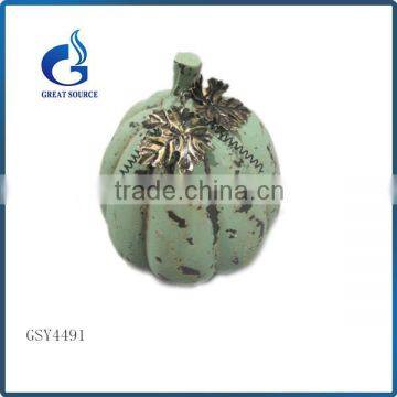 new shape artificial halloween ceramic pumpkin with metal leaves for sale