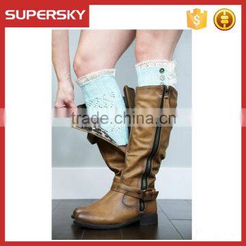 C08-1 Wholesale Women Knitted Lace Boot Cuffs With Buttons Custom Women Lace Topper Boot Socks