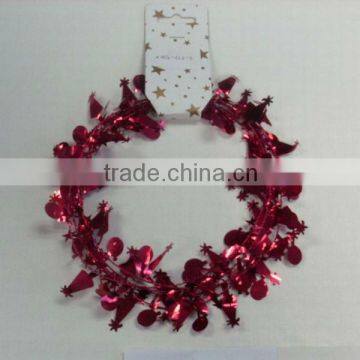 HOT SALE 3 Yards Red Metallic Plastic Wired Tinsel Garlands w/ Holiday Caps