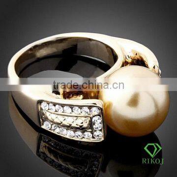 12mm pearl crystal 18k yellow gold plating claw rings