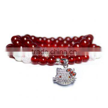 Natural red agate hello kitty bracelet