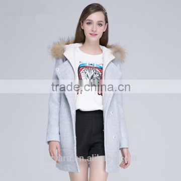 Latest Korean fahsion ladies woolen coat winter overcoat jacket with fur collar and hood sweet girls teenagers going out clothes