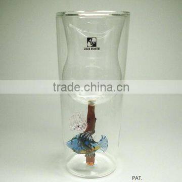 Double Wall Wine Glass - Coral Fish