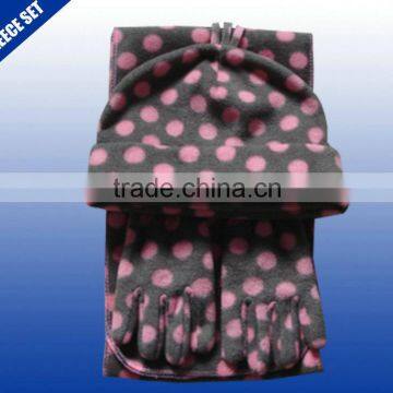 Girls pink dot printed cold winter scarf hat gloves sets