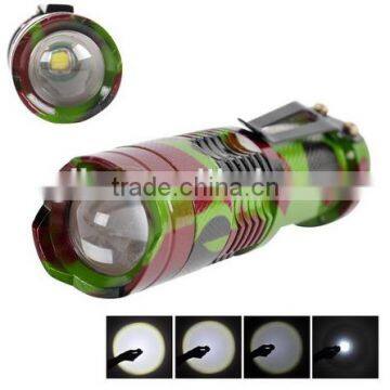 mni protable camouflage with clip led zoomable flashlight