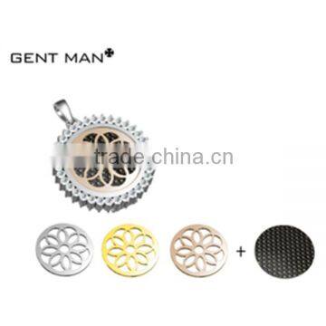 antique old black flower pattern circle shaped custom stainless steel pendant for women